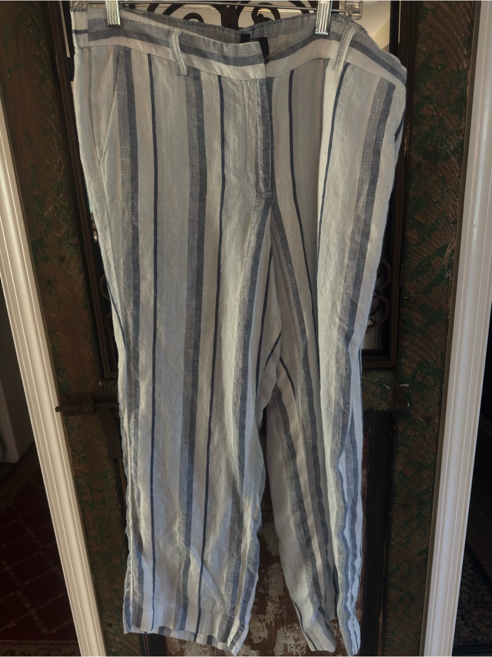Talbots White and Blue Vertical Stripe Linen-Blend Chinos